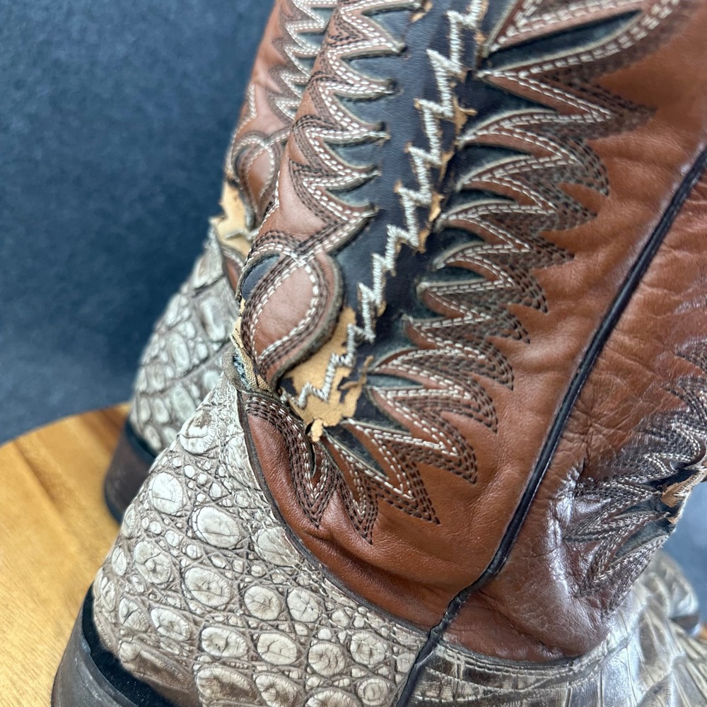 Quincy Boots Mens 12 Brown Gray Caiman Embossed Leather Western Cowboy Boots - Picture 3 of 16